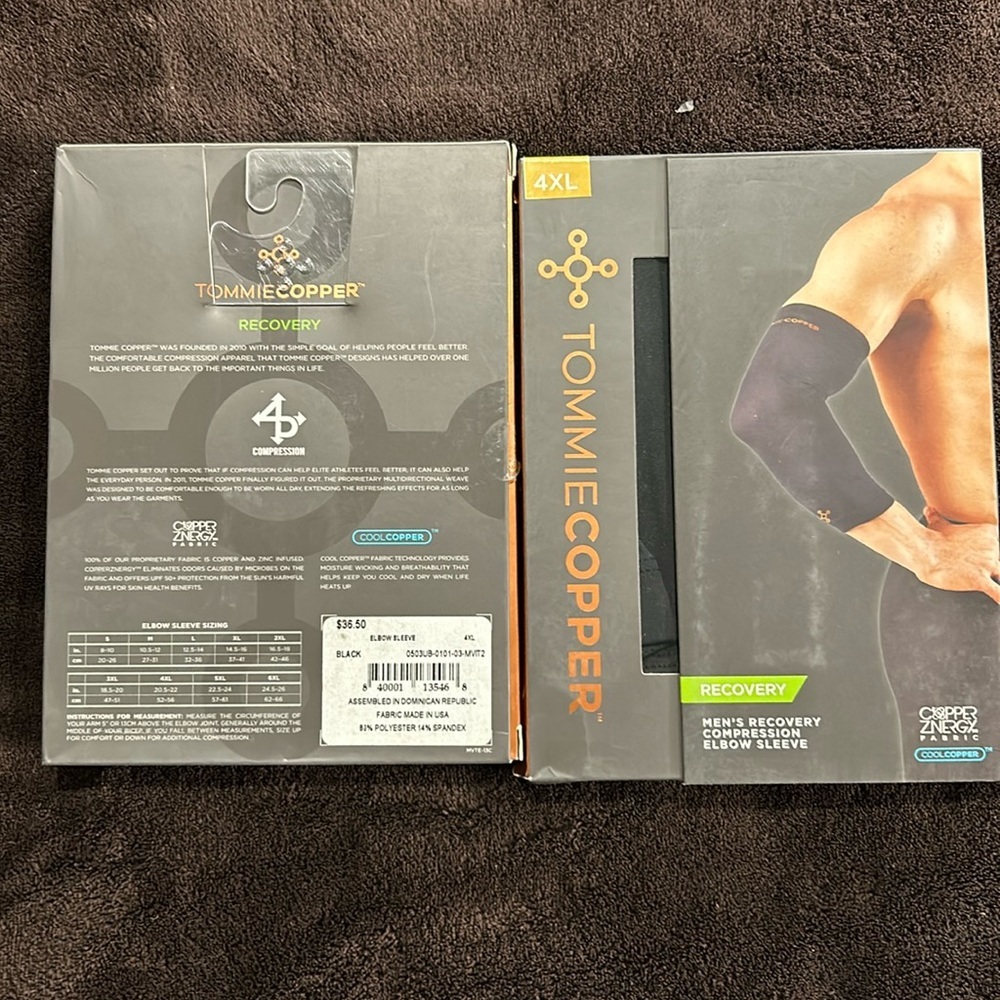 New 2 Tommie Copper black compression elbow sleeves size 4X recovery